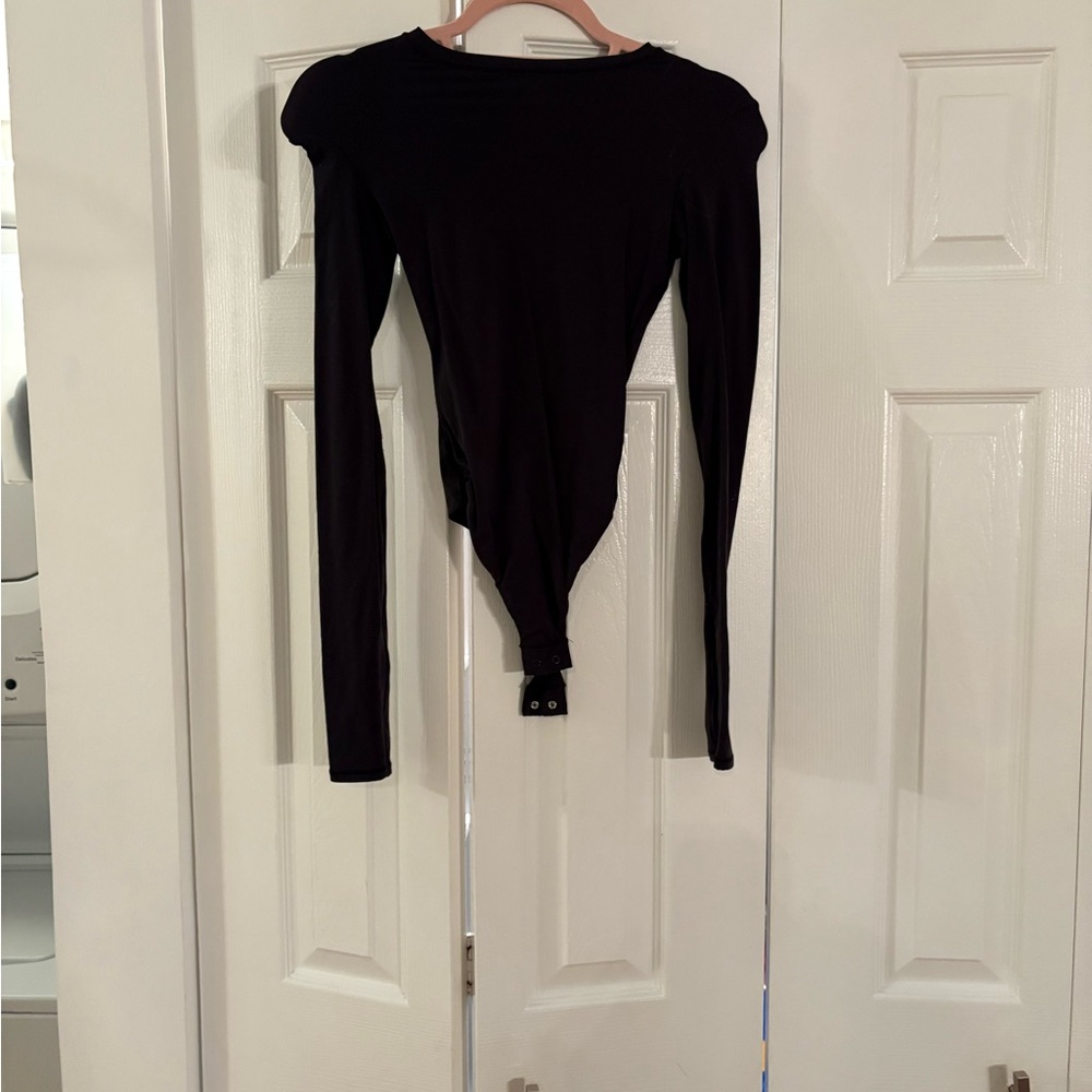 SKIMS Black Asymmetrical Long Sleeve Bodysuit
